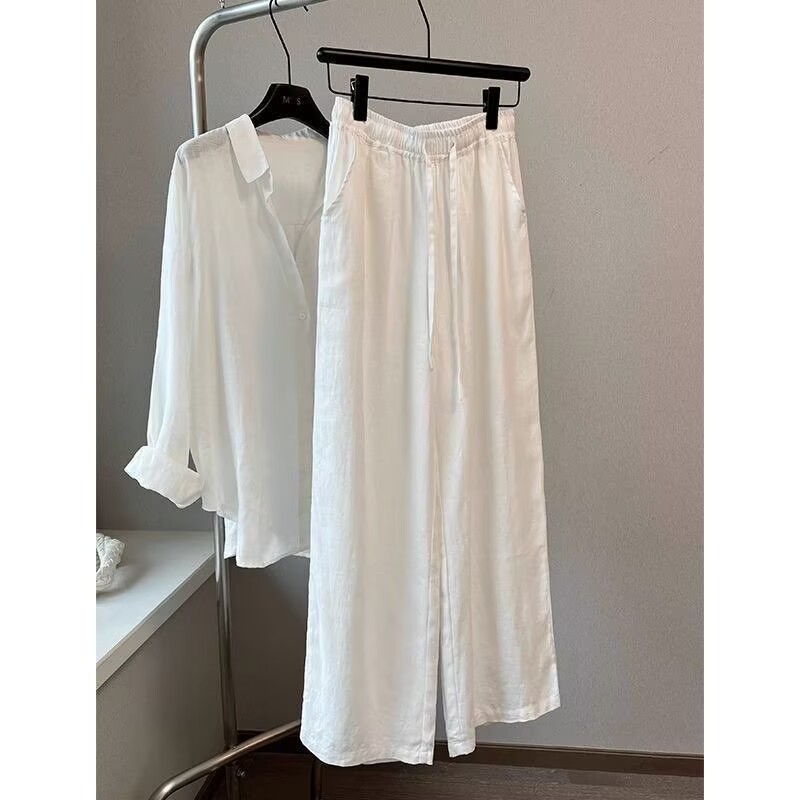 Wide Leg Palazzo Pants - Ensemble chemise et pantalon large en